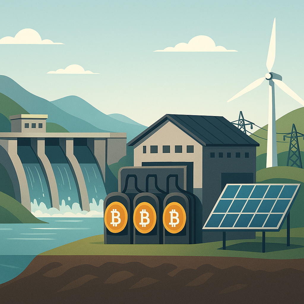 Large hydroelectric dam powering mining operations with renewable energy